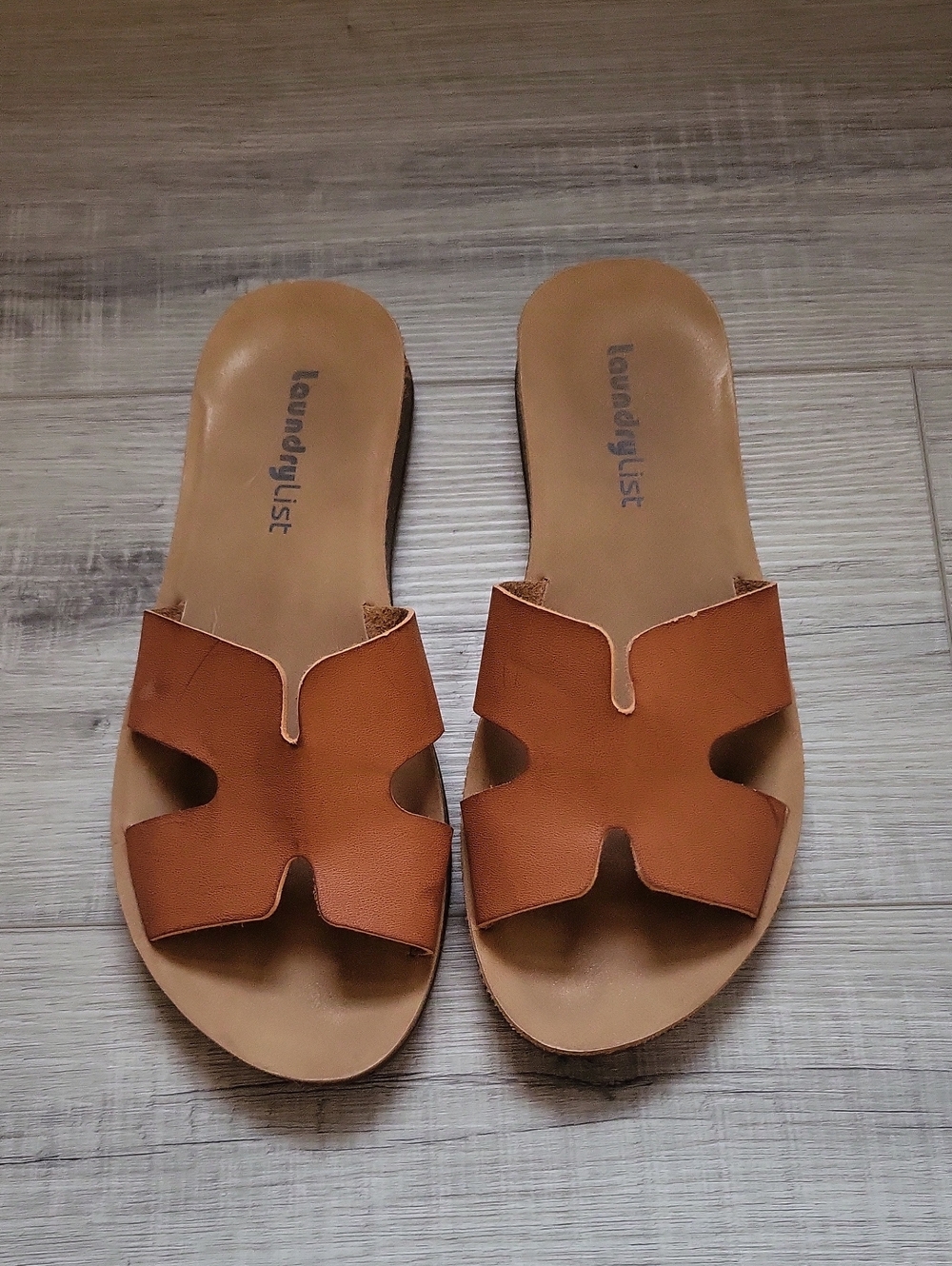 Tan Slide Sandals with Cutout Straps